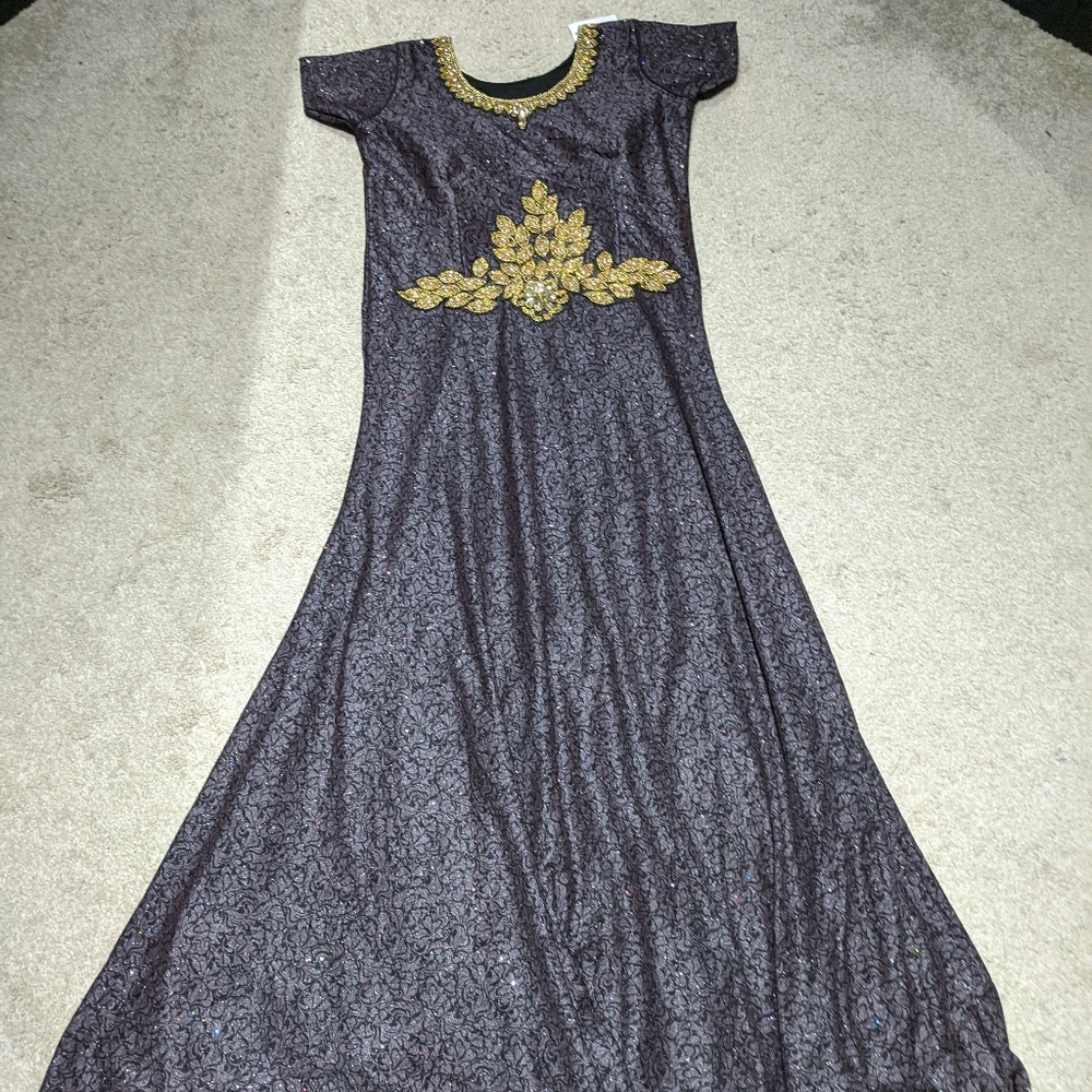 Shalwar Kameez Gold and Purple Gorgeous Long Dress
